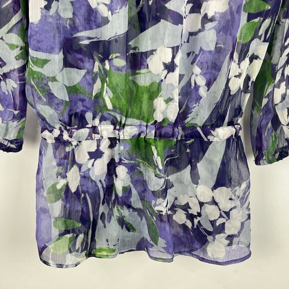Alfani Top Blouse Size 4 Multicolor Floral See Through 3/4 Sleeve Polyester - Picture 9 of 9